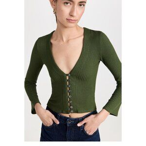 Reformation Gellar Knit Bell Sleeve Top Sweater Fern Green Size Small